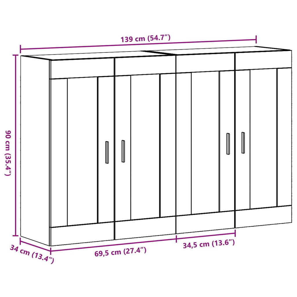 vidaXL Ντουλάπια Τοίχου 2 Τεμάχια Artisan Δρυς 69.5 x 34 x 90 cm, Τεχνητό Ξύλο