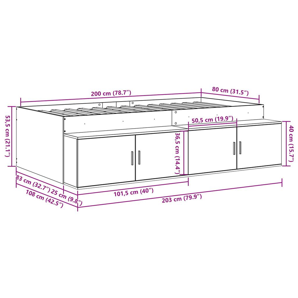 vidaXL Κρεβάτι με Αποθήκευση Γκρι Σκυρόδεμα 80x200 εκ