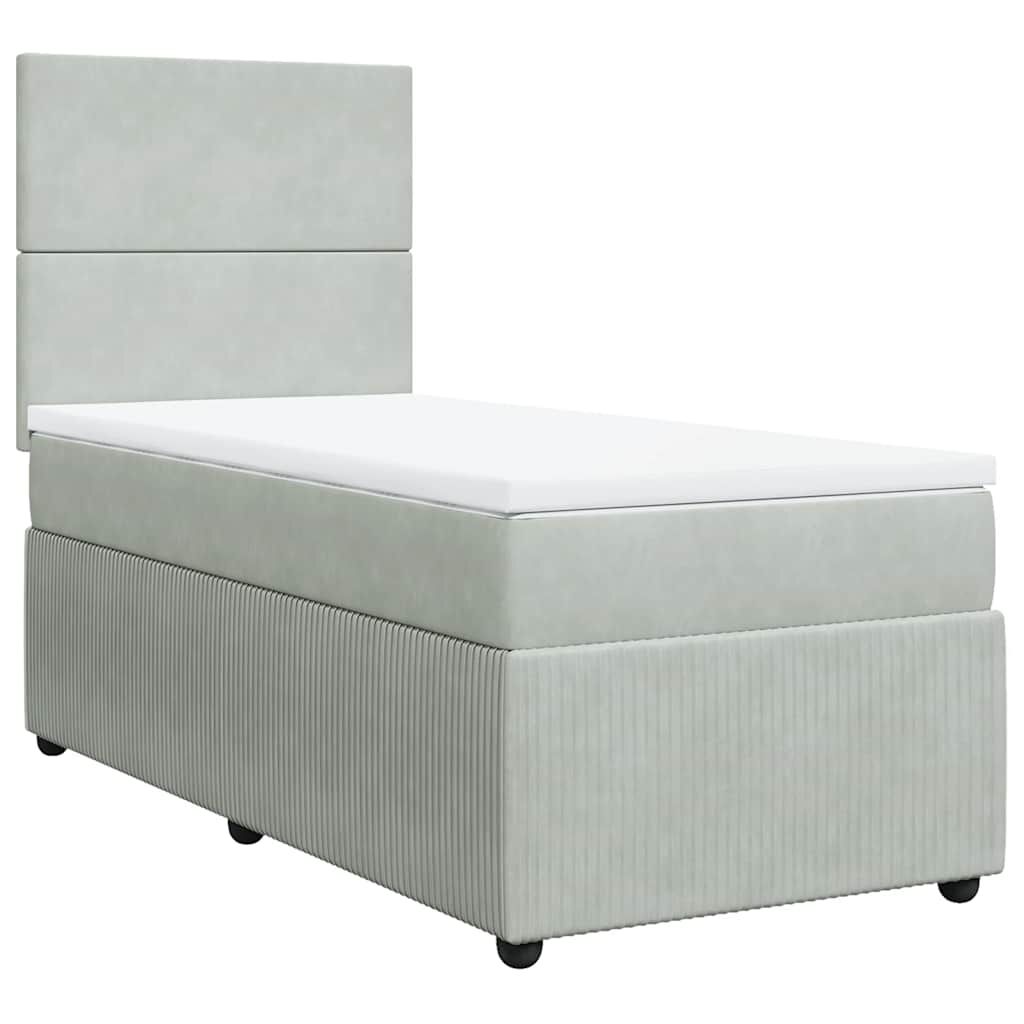 vidaXL Κρεβάτι Boxspring με Στρώμα Ανοιχτό Γκρι 100x200 εκ. Βελούδινο