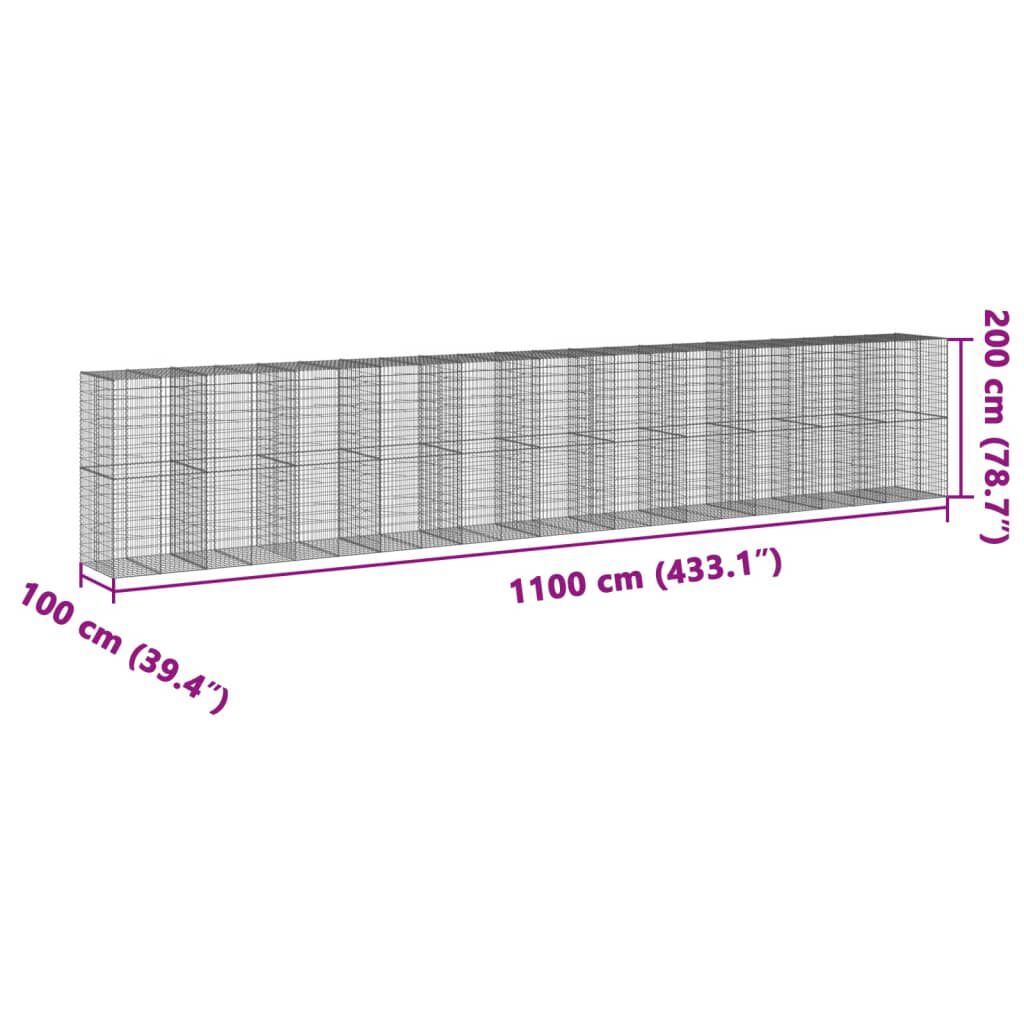 vidaXL Συρματοκιβώτιο με Κάλυμμα 1100x100x200 εκ. Γαλβανισμένο Χάλυβα
