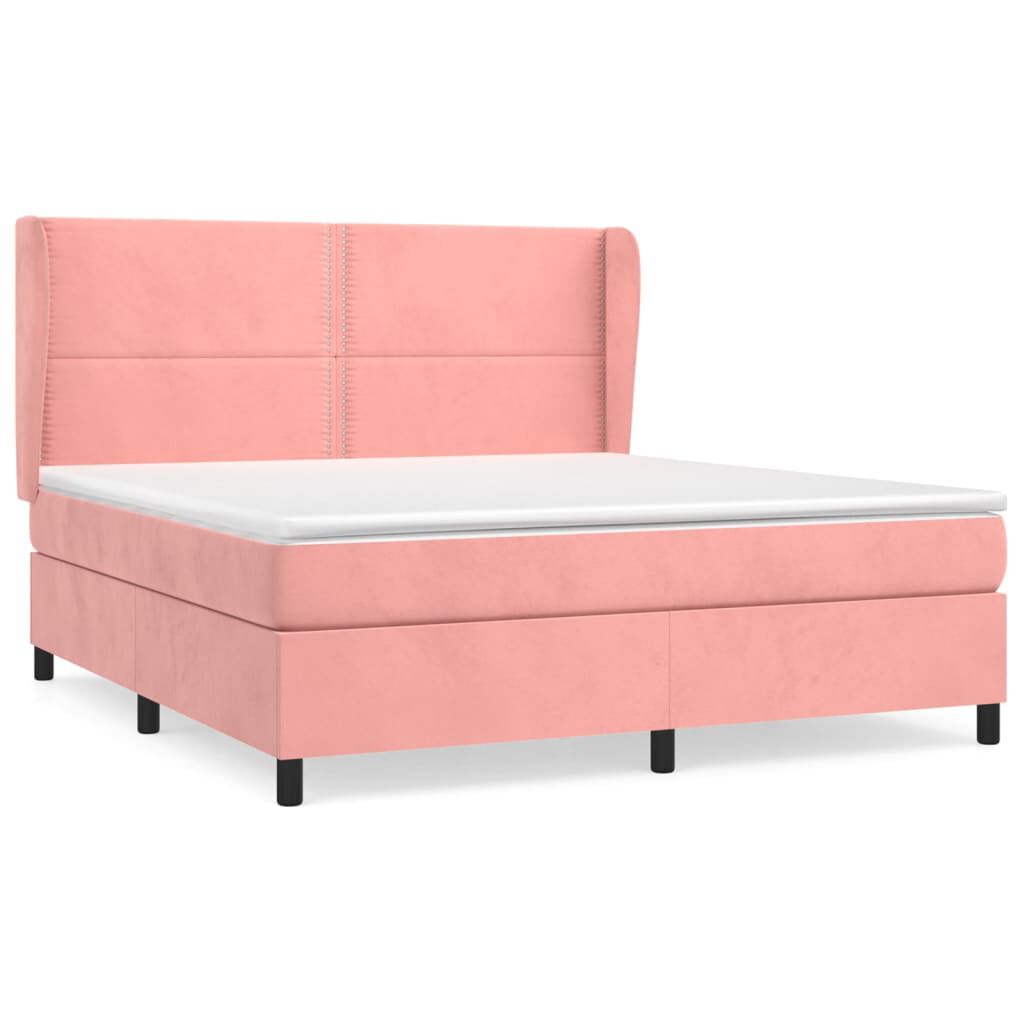 vidaXL Κρεβάτι Boxspring με Στρώμα Ροζ 160x200 εκ. Βελούδινο
