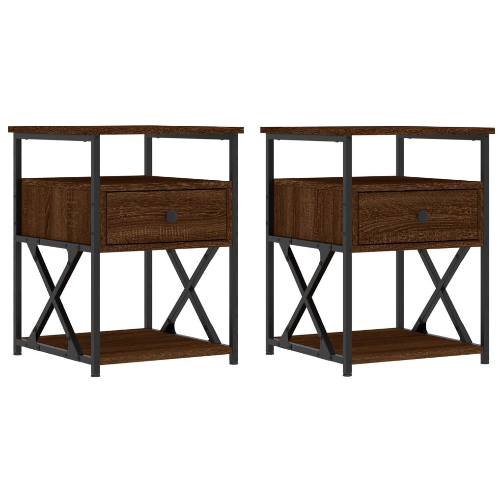 vidaXL Κομοδίνα 2 τεμ. Καφέ Δρυς 40x42x55 εκ. από Επεξεργασμένο Ξύλο