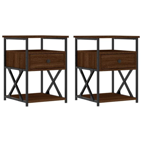 vidaXL Κομοδίνα 2 τεμ. Καφέ Δρυς 40x42x55 εκ. από Επεξεργασμένο Ξύλο