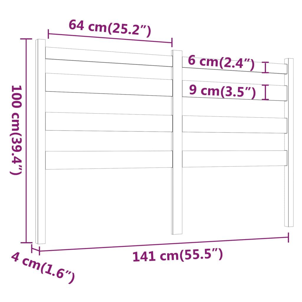 vidaXL Κεφαλάρι Κρεβατιού Γκρι 141 x 4 x 100 εκ. από Μασίφ Ξύλο Πεύκου