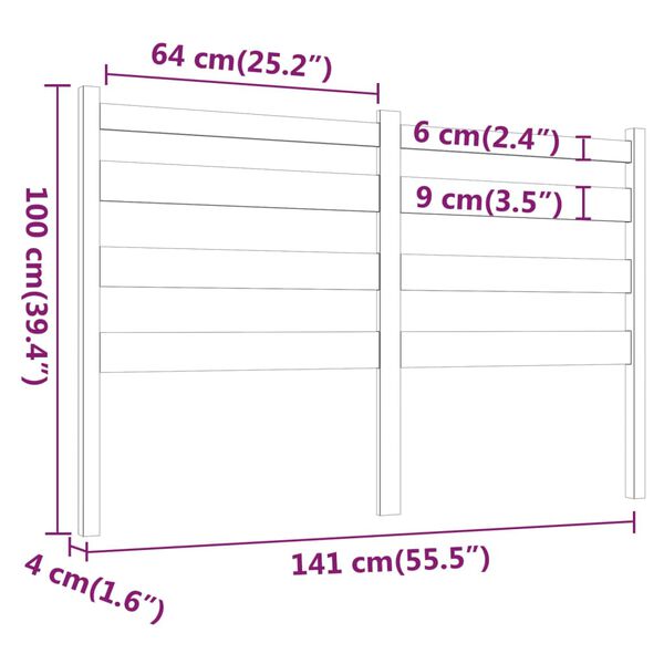 vidaXL Κεφαλάρι Κρεβατιού Γκρι 141 x 4 x 100 εκ. από Μασίφ Ξύλο Πεύκου