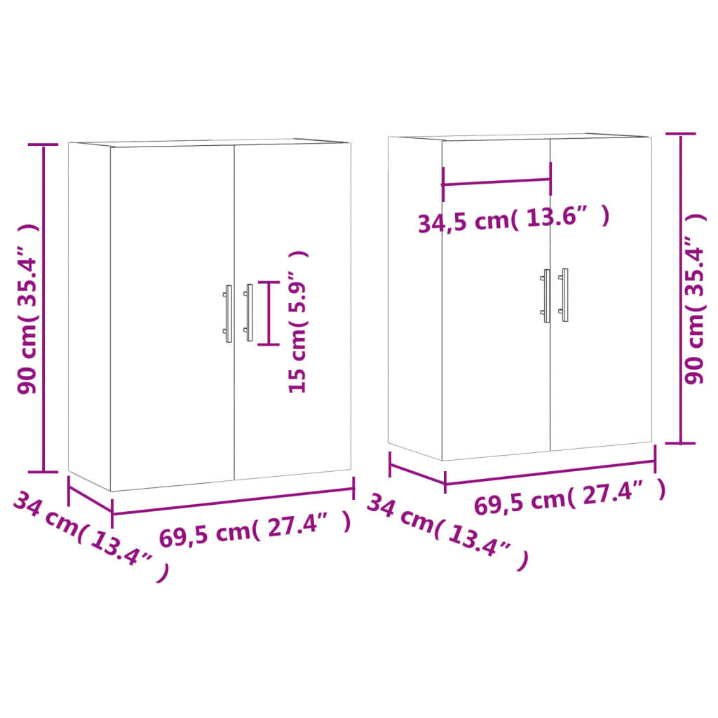 vidaXL Ντουλάπια Τοίχου 2 τεμ. Sonoma Δρυς 69,5 x 34 x 90 εκ.