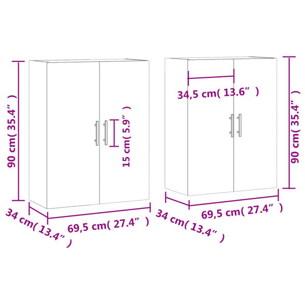 vidaXL Ντουλάπια Τοίχου 2 τεμ. Sonoma Δρυς 69,5 x 34 x 90 εκ.