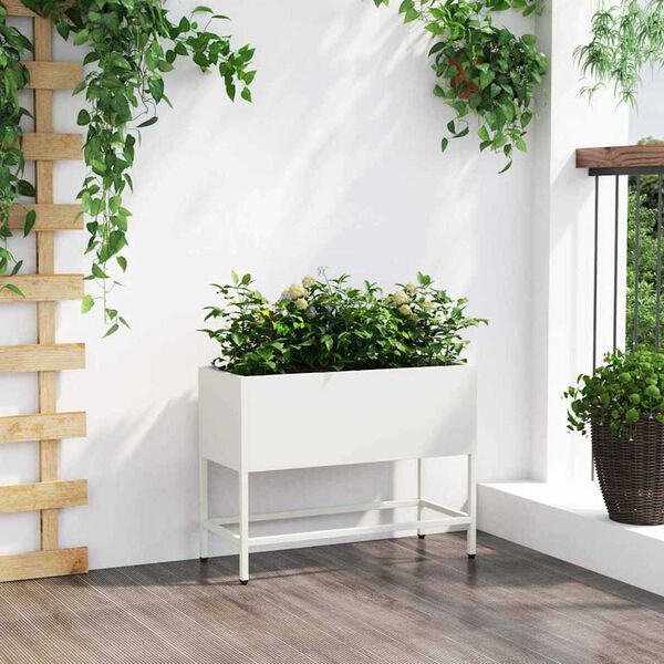 vidaXL Υψωμένη Γλάστρα Κήπου Λευκό 60 x 26 x 45 εκ Ατσάλι