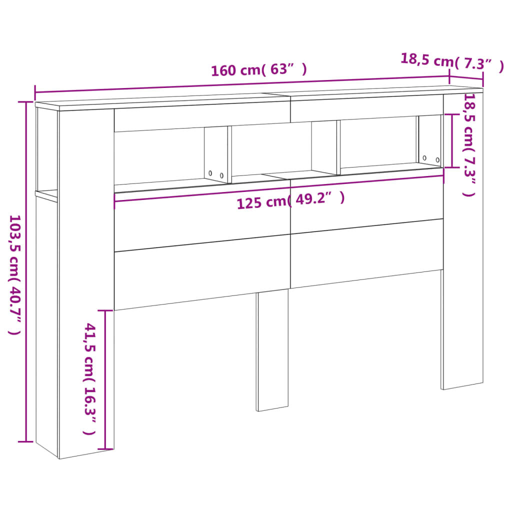 vidaXL Κεφαλάρι Κρεβατιού με LED Γκρι Sonoma 160x18,5x103,5 εκ