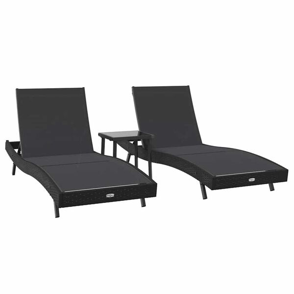 vidaXL Ήλιος Λάουτζερ 3 pcs Μαύρο 40 x 40 x 40.5 εκ συνθετικό ρατάν