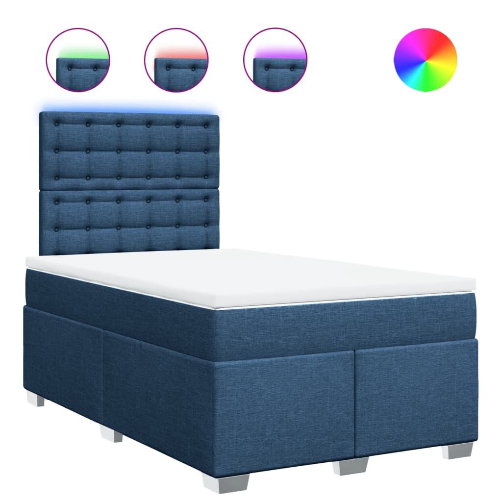 vidaXL Κρεβάτι Boxspring με Στρώμα Μπλε 120x190 εκ. Υφασμάτινο
