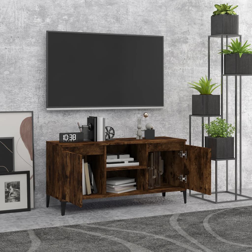 vidaXL Έπιπλο Τηλεόρασης Καπνιστή Δρυς 103,5x35x50 εκ. με Μεταλ. Πόδια