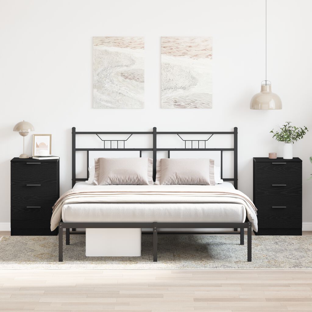 vidaXL Κομοδίνο 2 pcs Μαύρη δρυς 40 x 65 x 65 εκ. Επεξεργασμένο ξύλο