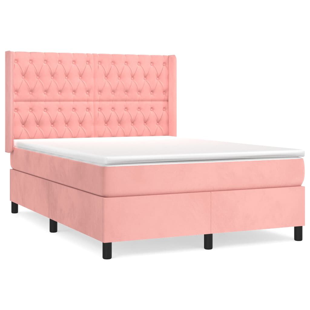 vidaXL Κρεβάτι Boxspring με Στρώμα Ροζ 140x190 εκ. Βελούδινο