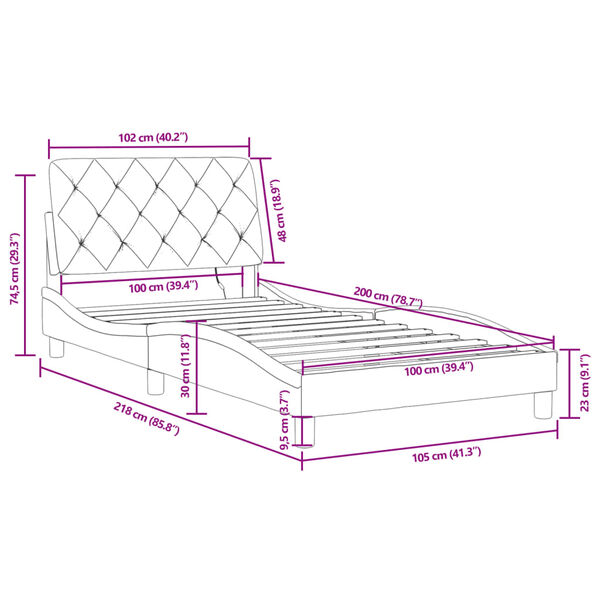 vidaXL Πλαίσιο Κρεβατιού με LED Μπλε 100 x 200 εκ. Βελούδινο