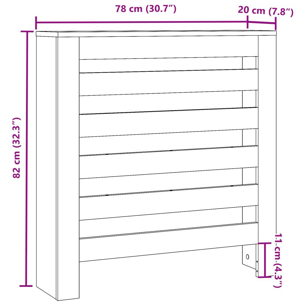 vidaXL Κάλυμμα Καλοριφέρ Όψη Παλαιού Ξύλου 78x20x82 εκ. Επεξ. Ξύλο