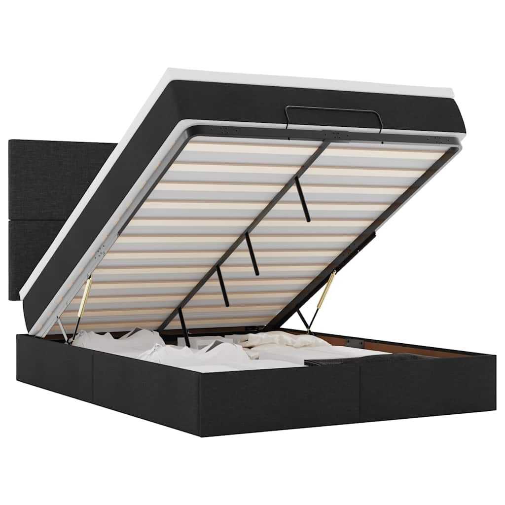 vidaXL Οθωμανικό κρεβάτι με στρώμα & LEDs Μαύρο 140x190 cm Ύφασμα