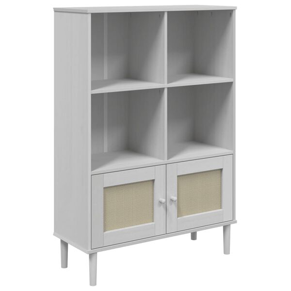 vidaXL Βιβλιοθήκη SENJA Λευκή/Όψη Ρατάν 90x35x130 εκ Μασίφ Ξύλο Πεύκου