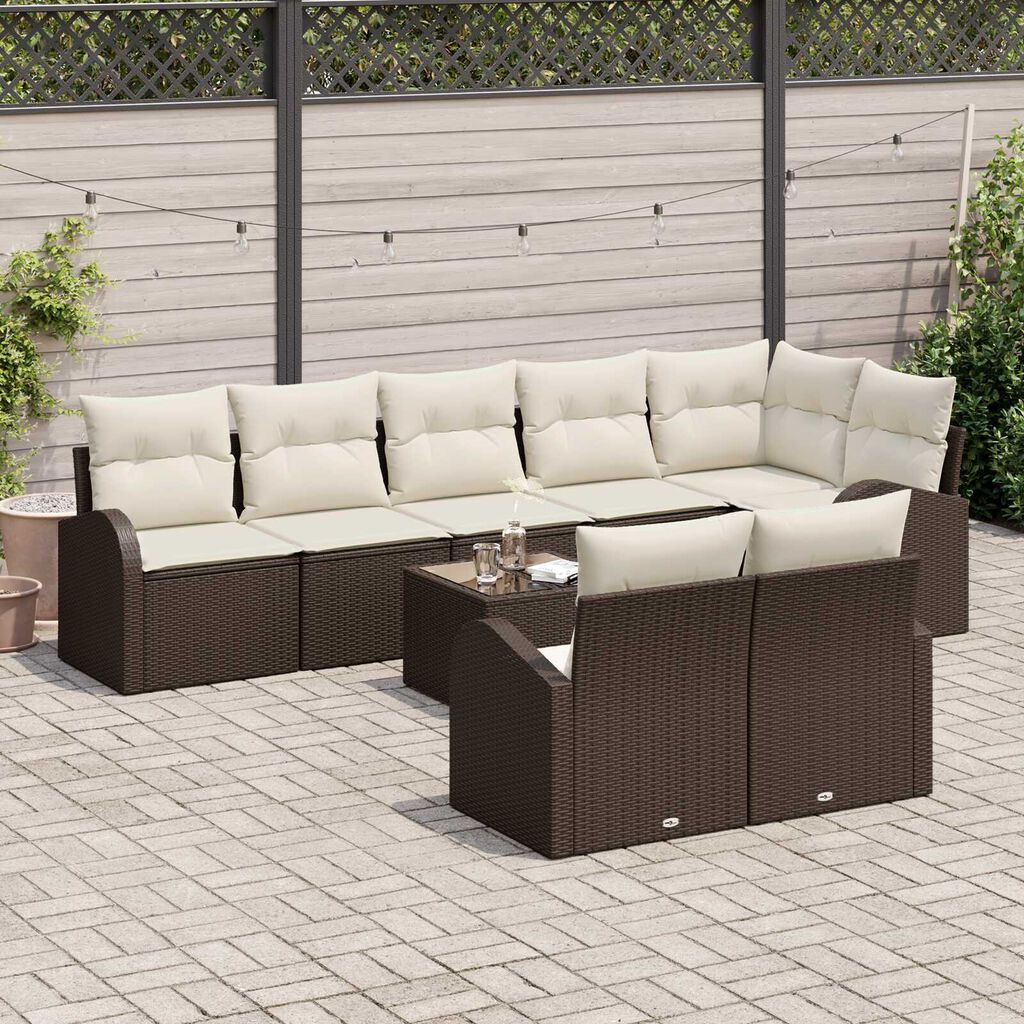 vidaXL Σετ Καναπέ Κήπου με μαξιλάρι 9 pcs Καφέ και λευκό Πολυ ράταν