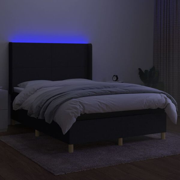 vidaXL &Kappa;&rho;&epsilon;&beta;ά&tau;&iota; Boxspring &mu;&epsilon; &Sigma;&tau;&rho;ώ&mu;&alpha; & LED &Mu;&alpha;ύ&rho;&omicron; 140x190 &epsilon;&kappa;. &Upsilon;&phi;&alpha;&sigma;&mu;ά&tau;&iota;&nu;&omicron;