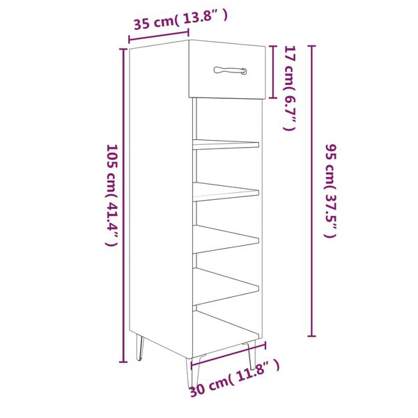 vidaXL Παπουτσοθήκη Γκρι Sonoma 30x35x105 εκ. από Επεξεργασμένο Ξύλο