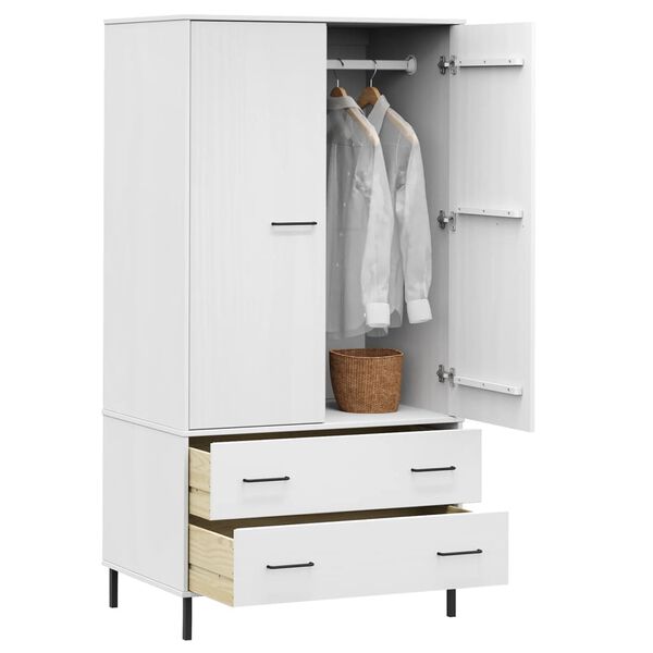 vidaXL Ντουλάπα OSLO Λευκή 90x55x172,5 εκ. Μασίφ Ξύλο με Μετ. Πόδια
