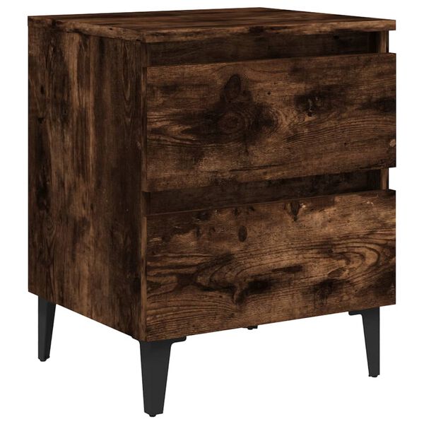 vidaXL Κομοδίνο Καπνιστή Δρυς 40 x 35 x 50 εκ. με Μεταλλικά Πόδια