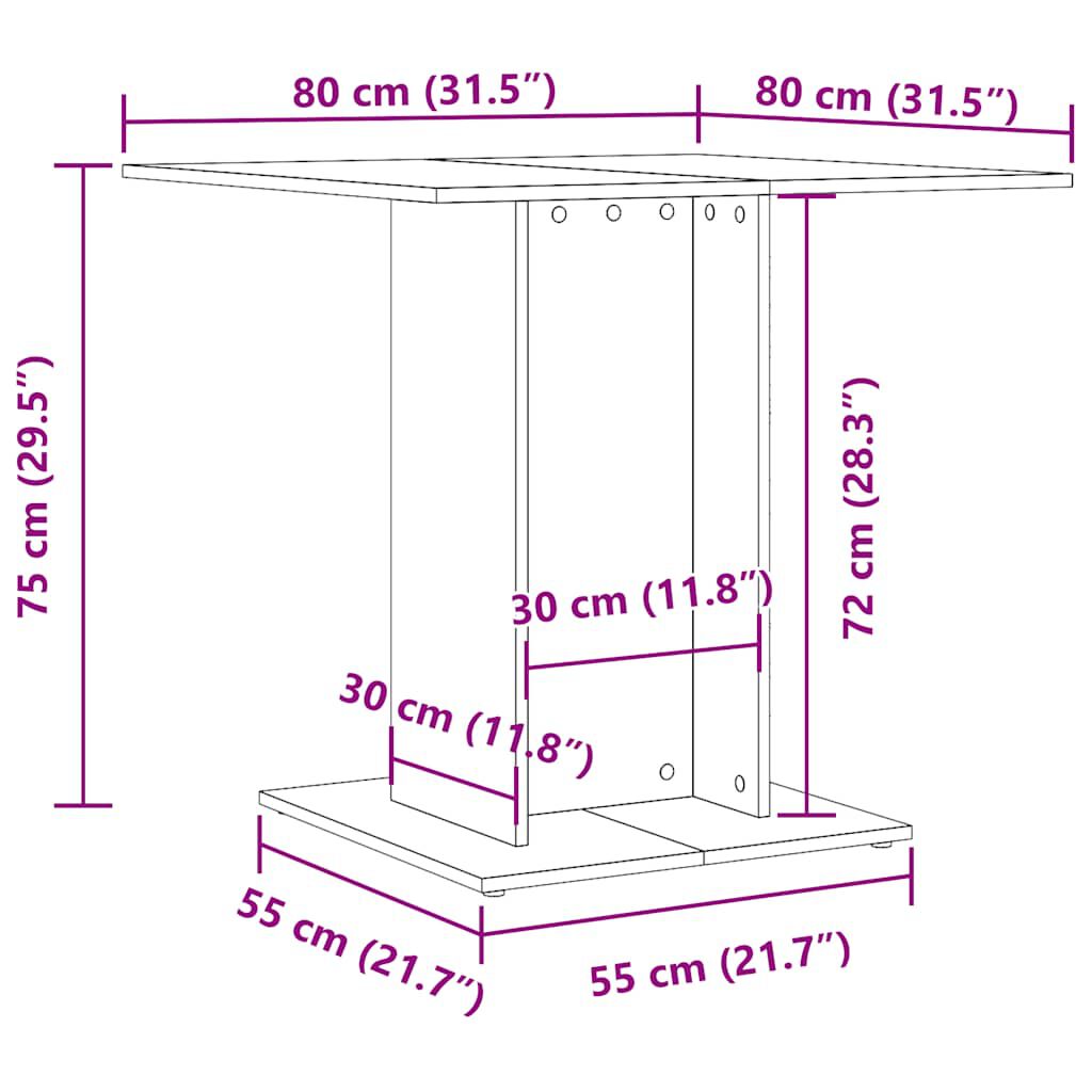 vidaXL Τραπεζαρία Γκρι Sonoma 80x80x75 εκ. από Επεξεργασμένο Ξύλο