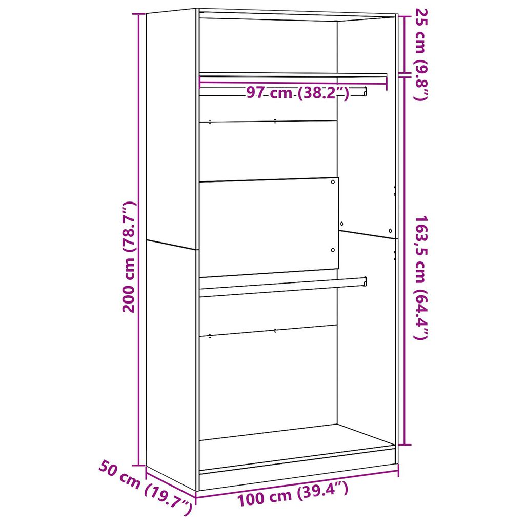 Armoire Black Oak vidaXL - 100x50x200 εκ.