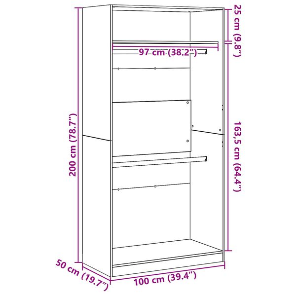 vidaXL Ντουλάπι Μαύρη δρυς 100 x 50 x 200 εκ. Επεξεργασμένο ξύλο