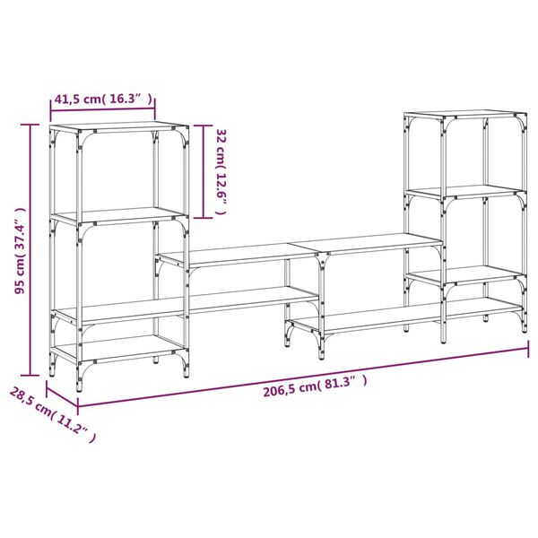 vidaXL Έπιπλο Τηλεόρασης Καπνιστή Δρυς 206,5x28,5x95 εκ. Επεξ. Ξύλο
