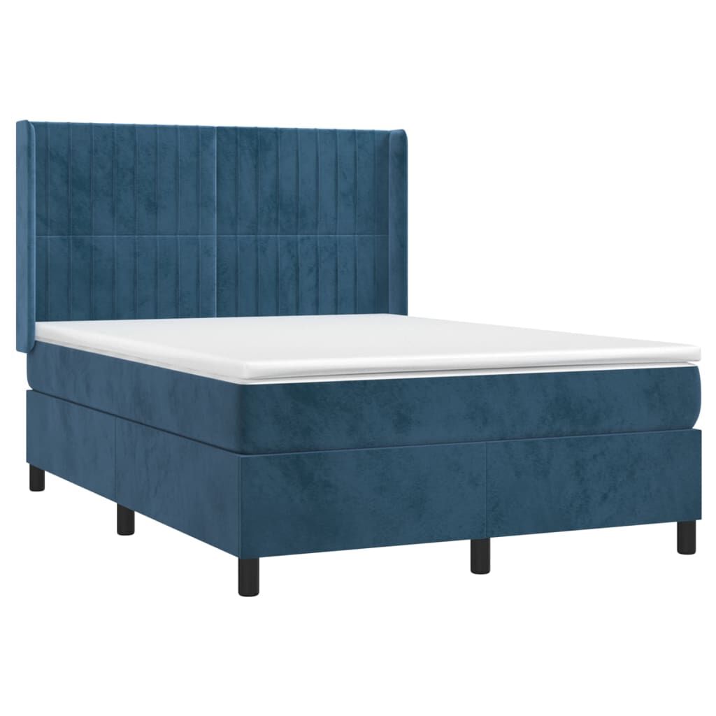 vidaXL Κρεβάτι Boxspring με Στρώμα Σκούρο Μπλε 140x200 εκ. Βελούδινο