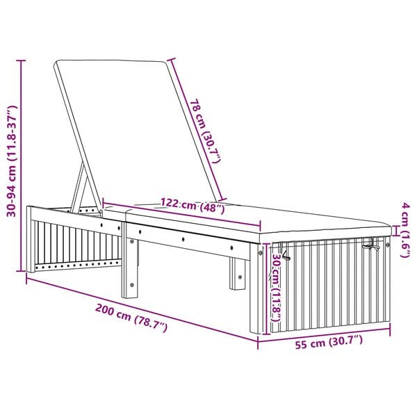 vidaXL Ξαπλώστρα με μαξιλάρι 200x55x30 cm Μασίφ ξύλο ακακίας