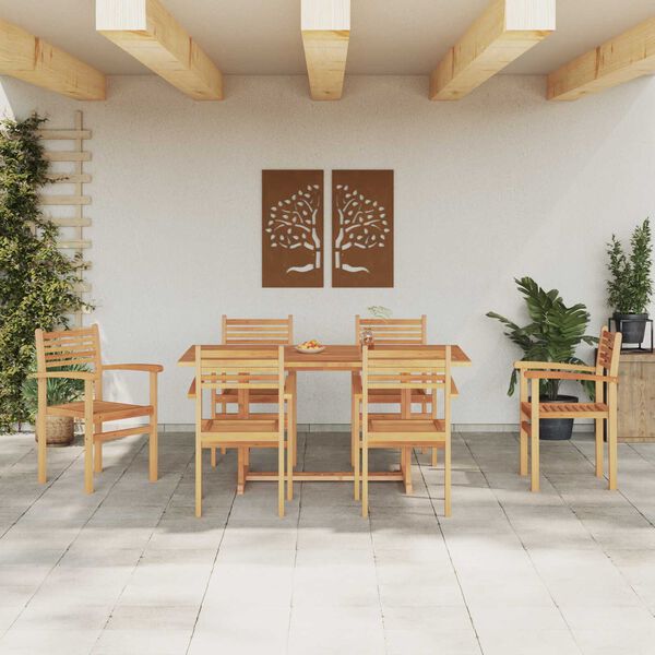 vidaXL Σέτ φαγητού για κήπο 7 pcs Καστανό Μασίφ ξύλο teak