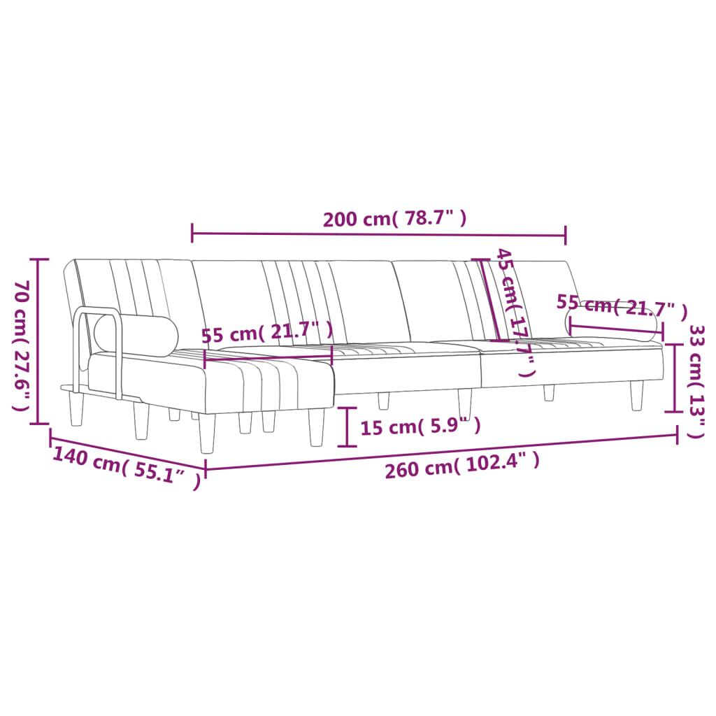 vidaXL Καναπές Κρεβάτι Γωνιακός Κίτρινος 260 x 140 x 70 εκ. Βελούδινος