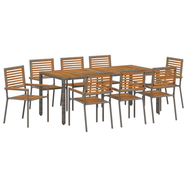 vidaXL Σέτ φαγητού για κήπο 9 pcs Γκρι και Καφέ 190 x 90 x 75 cm