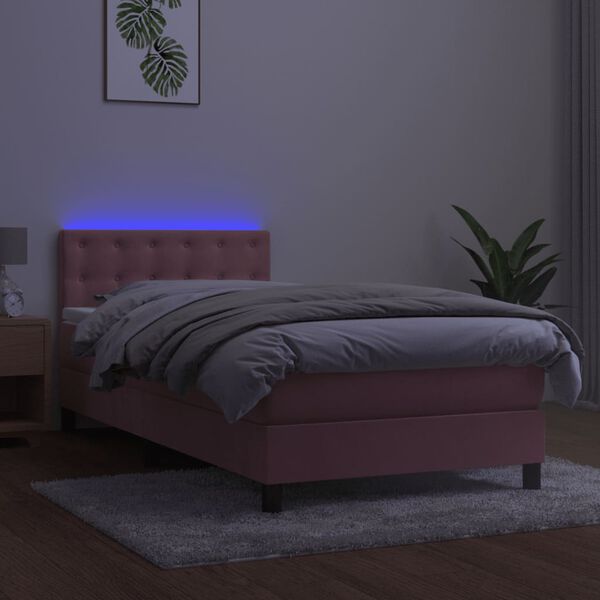 vidaXL &Kappa;&rho;&epsilon;&beta;ά&tau;&iota; Boxspring &mu;&epsilon; &Sigma;&tau;&rho;ώ&mu;&alpha; & LED &Rho;&omicron;&zeta; 90x190 &epsilon;&kappa;. &Beta;&epsilon;&lambda;&omicron;ύ&delta;&iota;&nu;&omicron;