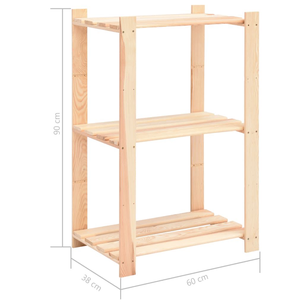 vidaXL Ραφιέρα 3 Επιπέδων 150 κ. 60x38x90 εκ. από Μασίφ Ξύλο Πεύκου