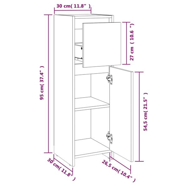 vidaXL Ντουλάπι Μπάνιου Καπνιστή Δρυς 30x30x95 εκ. Επεξεργασμένο Ξύλο