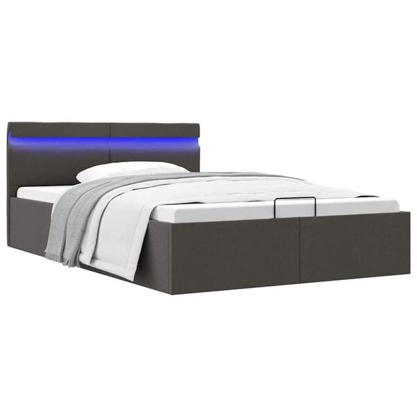 vidaXL Πλαίσιο Κρεβατιού με Αποθ. Χώρο/LED Σκ. Γκρι 140x200 εκ. Ύφασμα