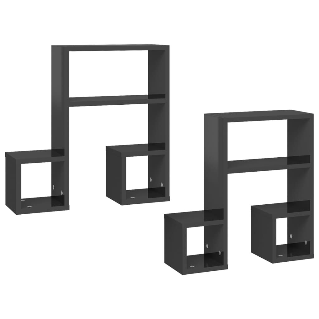 vidaXL Ραφιέρες Τοίχου 2 τεμ. Γυαλιστερό Γκρι 50x15x50 εκ Επεξ. Ξύλο