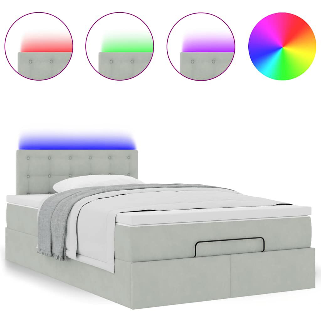 vidaXL Οθωμανικό κρεβάτι με στρώμα&LEDs Ανοιχτό γκρι 120x190cm Βελούδο