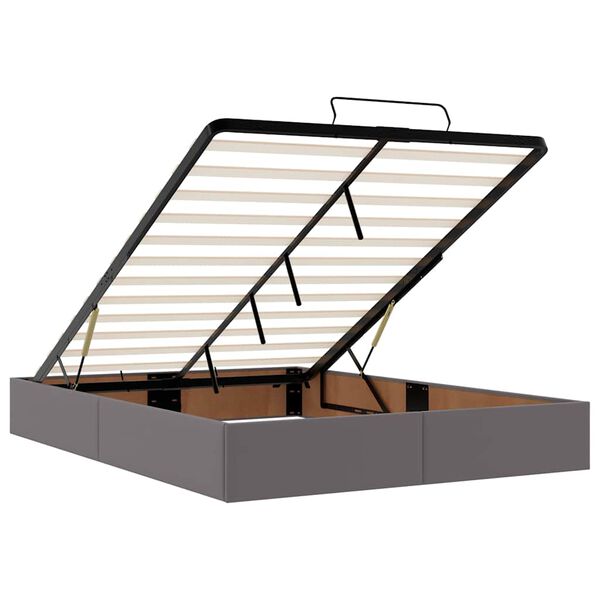 vidaXL Οθωμανικό κρεβάτι με στρώματα & LEDs Γκρι Faux Leather