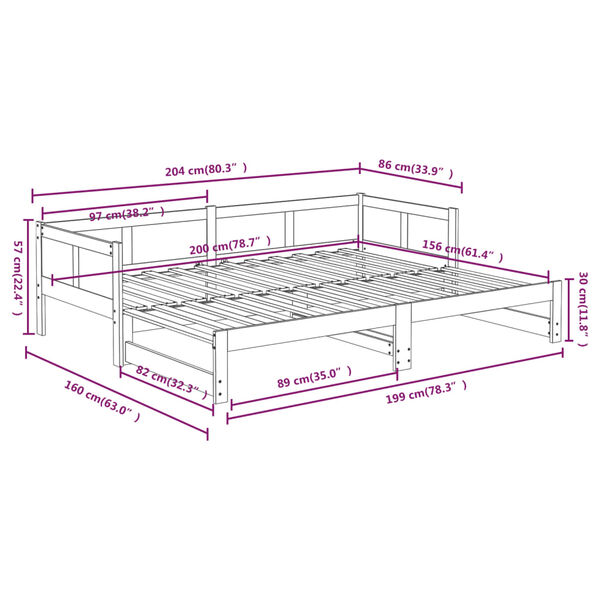 vidaXL Καναπές Κρεβάτι Συρόμενος 2x(80x200) εκ. από Μασίφ Ξύλο Πεύκου