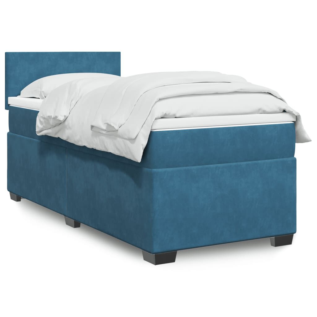vidaXL Κρεβάτι Boxspring με Στρώμα Σκούρο Μπλε 90x200 εκ. Βελούδινο