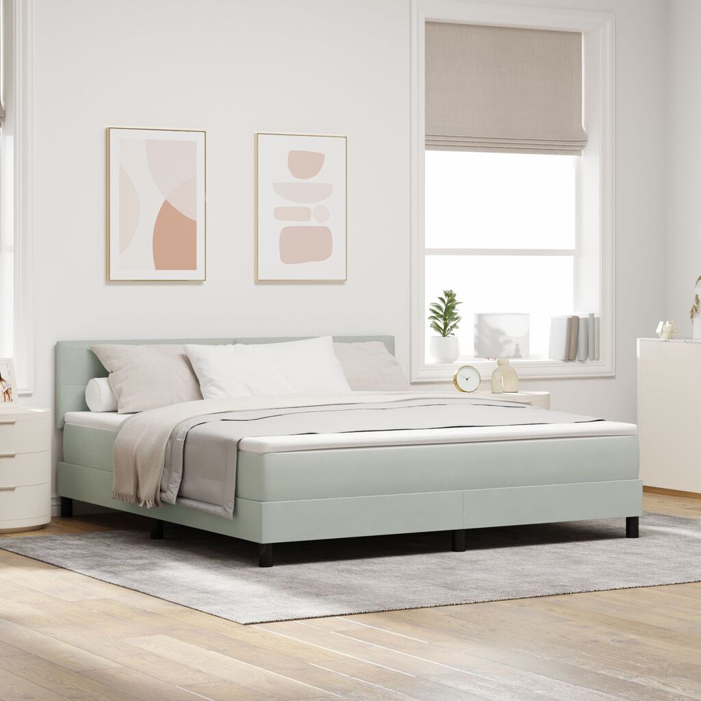 Κρεβάτι Box Spring με Στρώμα vidaXL Γκρι Ανοιχτό Σούπερ Κάτω από Βελούδο