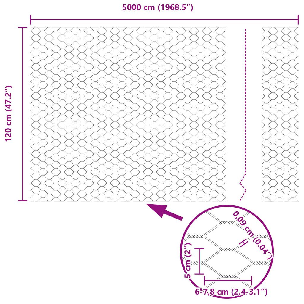 vidaXL Γκρι Εξάγωνος Φράχτης 1.2x50 μ Χάλυβας