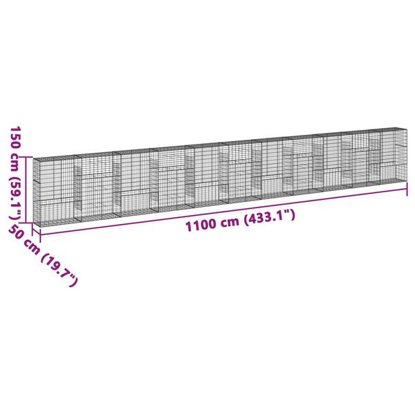 vidaXL Συρματοκιβώτιο με Κάλυμμα 1100x50x150εκ από Γαλβανισμένο Χάλυβα
