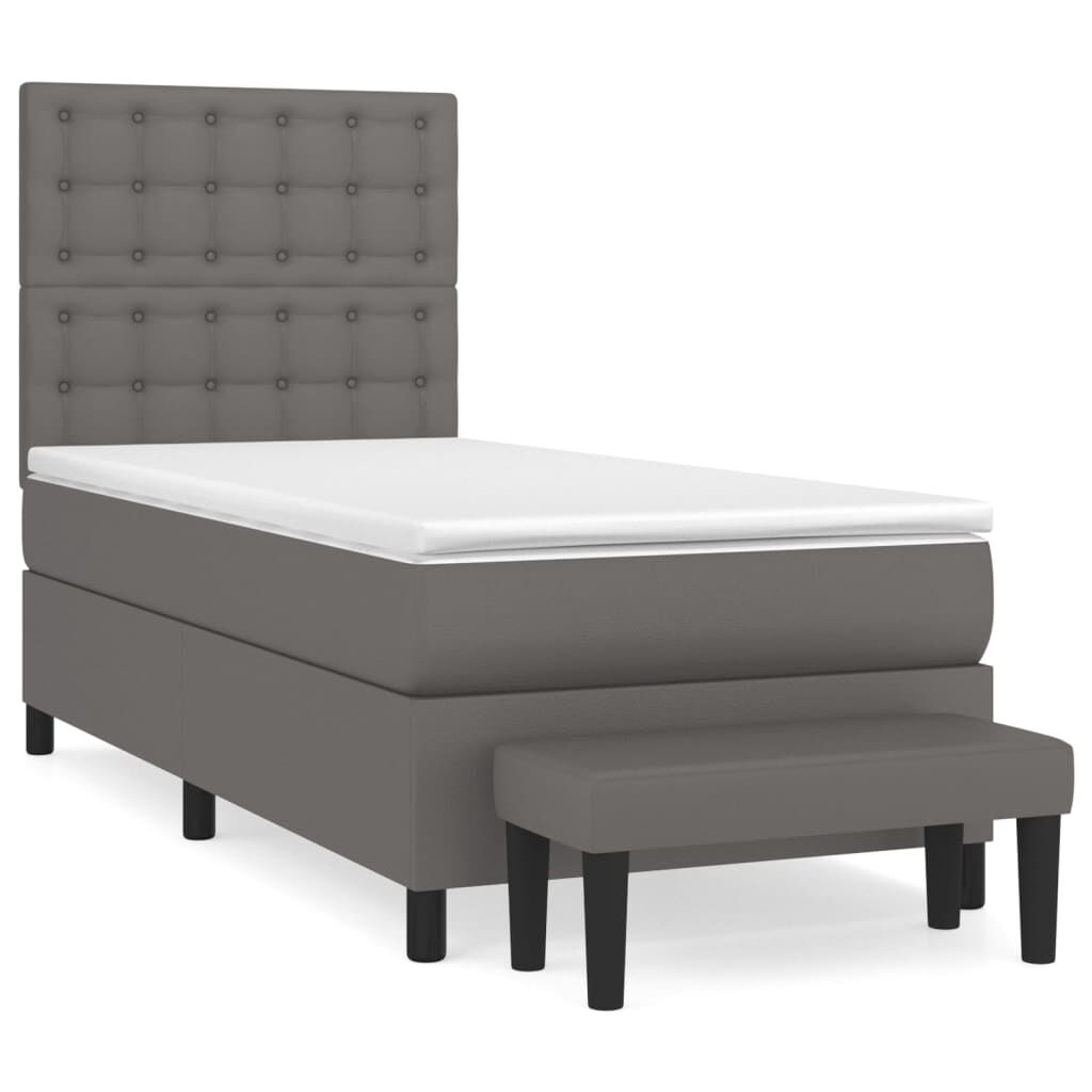 vidaXL Κρεβάτι Boxspring με Στρώμα Γκρι 90x190 εκ. από Συνθετικό Δέρμα
