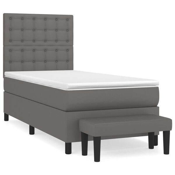 vidaXL Κρεβάτι Boxspring με Στρώμα Γκρι 90x190 εκ. από Συνθετικό Δέρμα